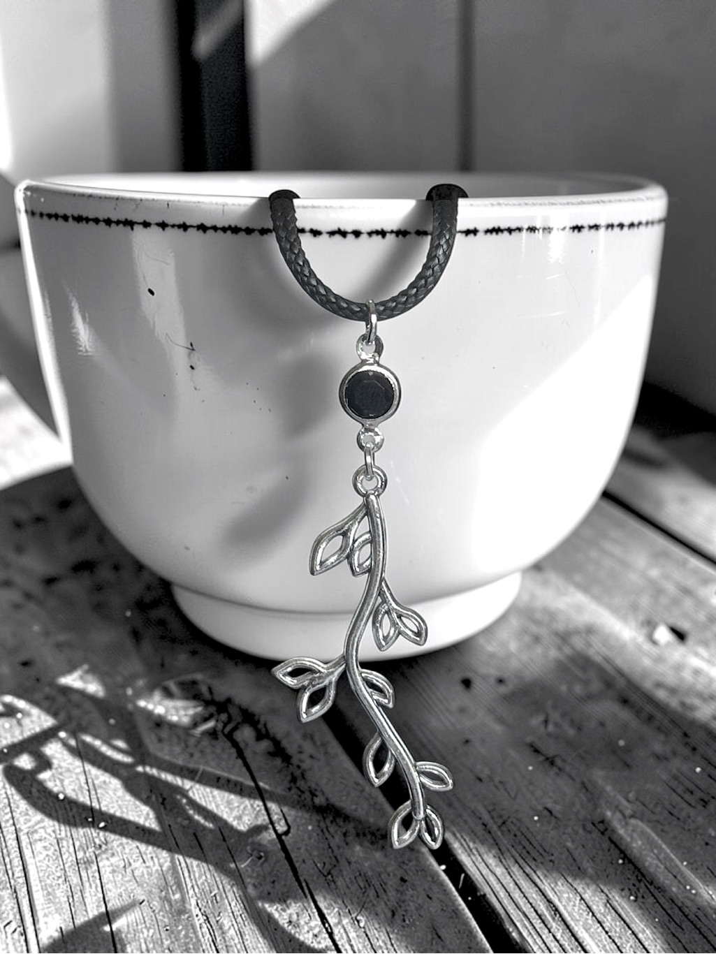 5 For $25silver Branch Drop Pendant Necklace With A Black Acrylic Gem Accent